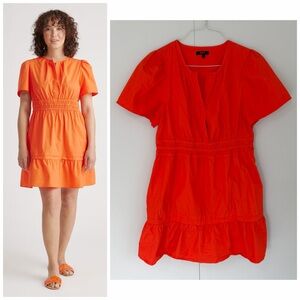 QUINCE 100% Organic Cotton Poplin Tiered Mini Dress in Vermilion Red